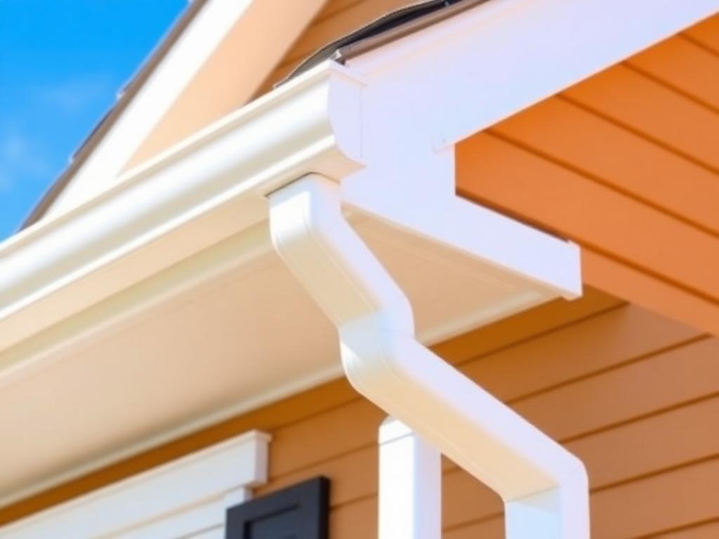 Gutter and downspout secured on a home's eave