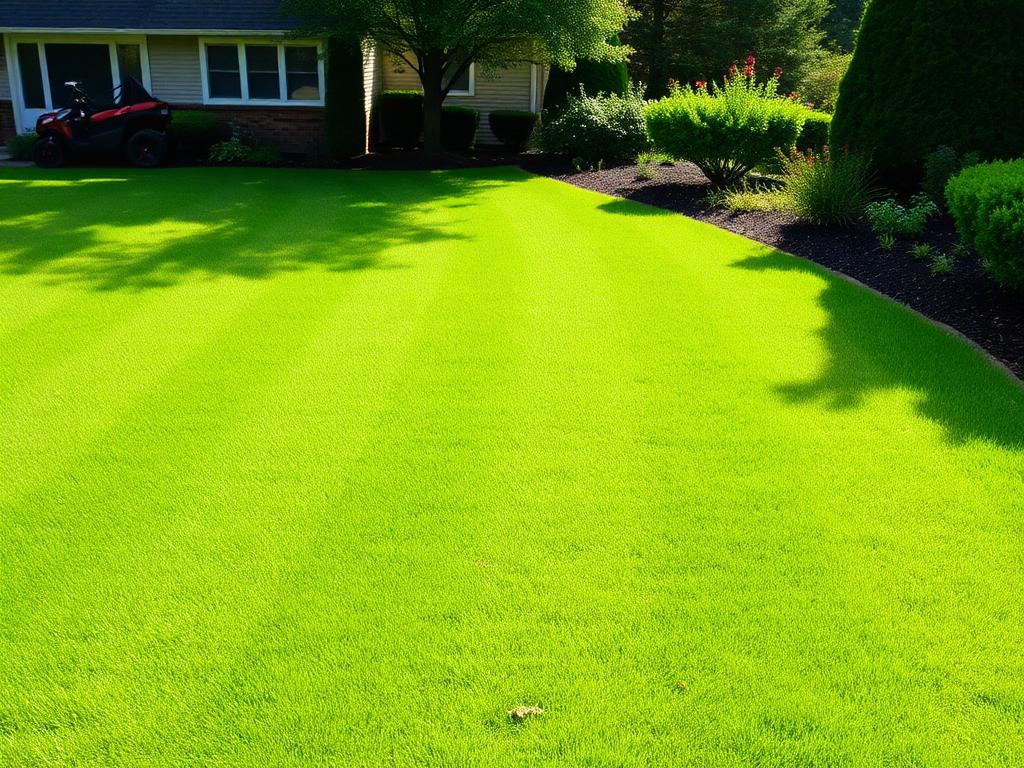 Freshly mowed residential lawn with clean edges